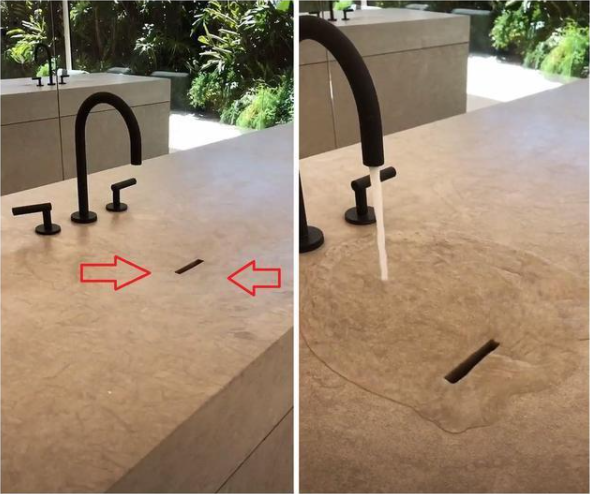 洗手台连盆都不装，排水全靠一条缝？